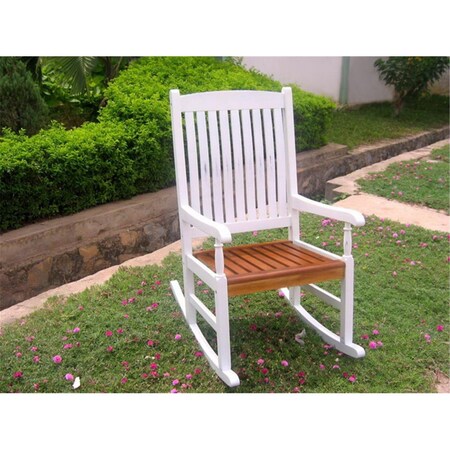 International Caravan VF4108-Wht and Oak Outdoor Wood Porch Rocker White and Oak VF4108-Wht/Oak